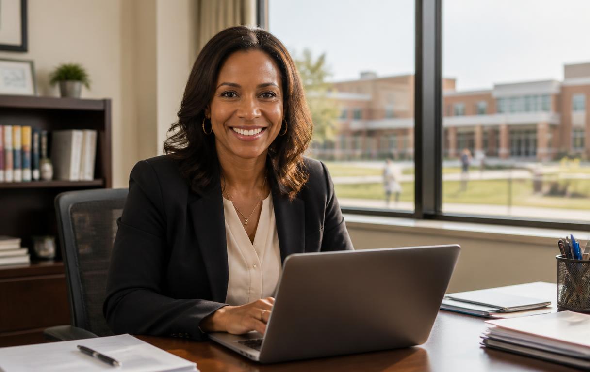 School administrator working in a district office
